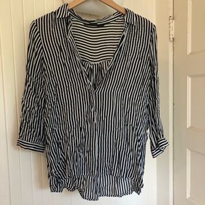 Zara 3/4 sleeve striped collared shirt